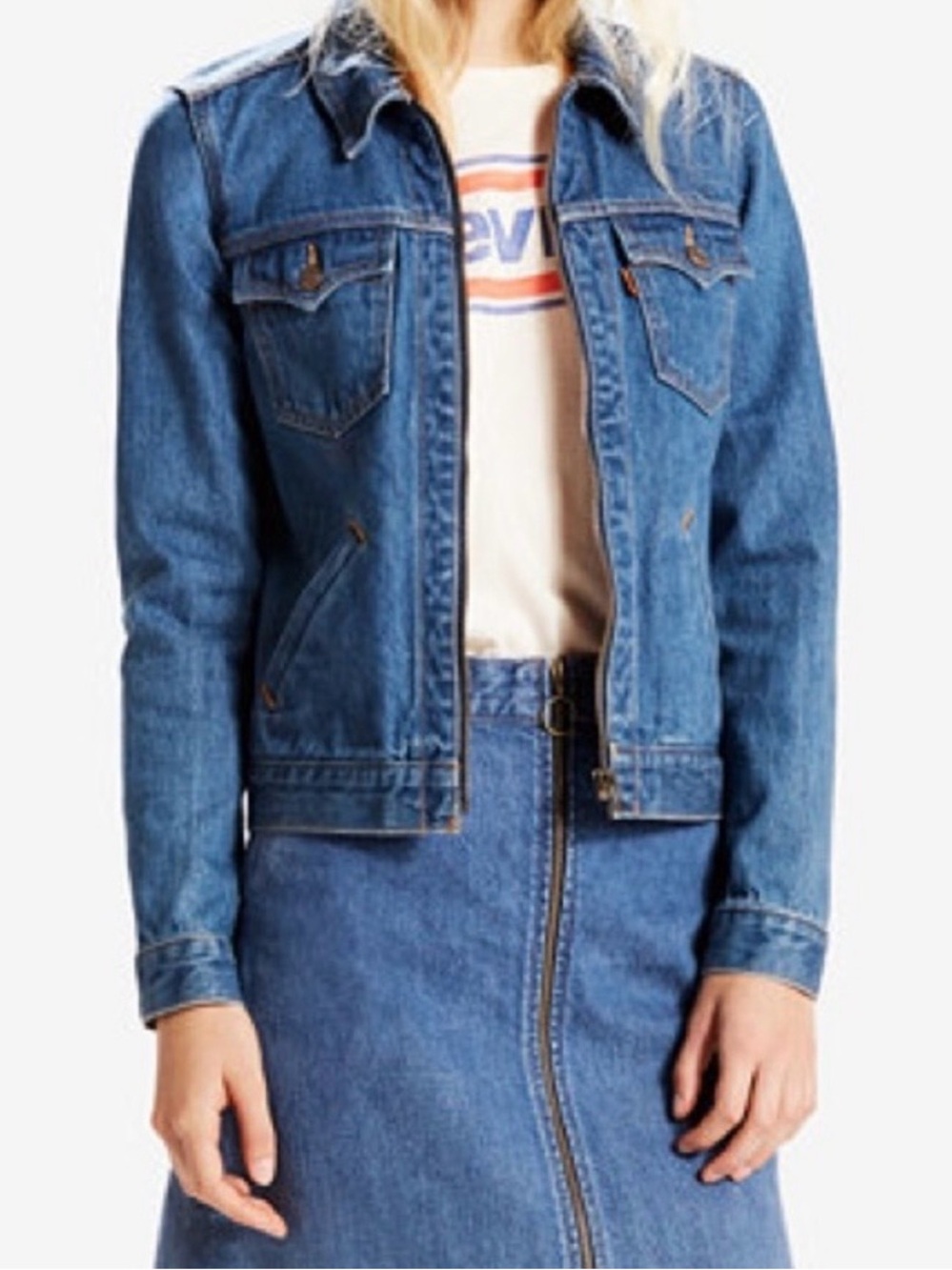 Levi's orange tab zip-front denim trucker jacket Size Large